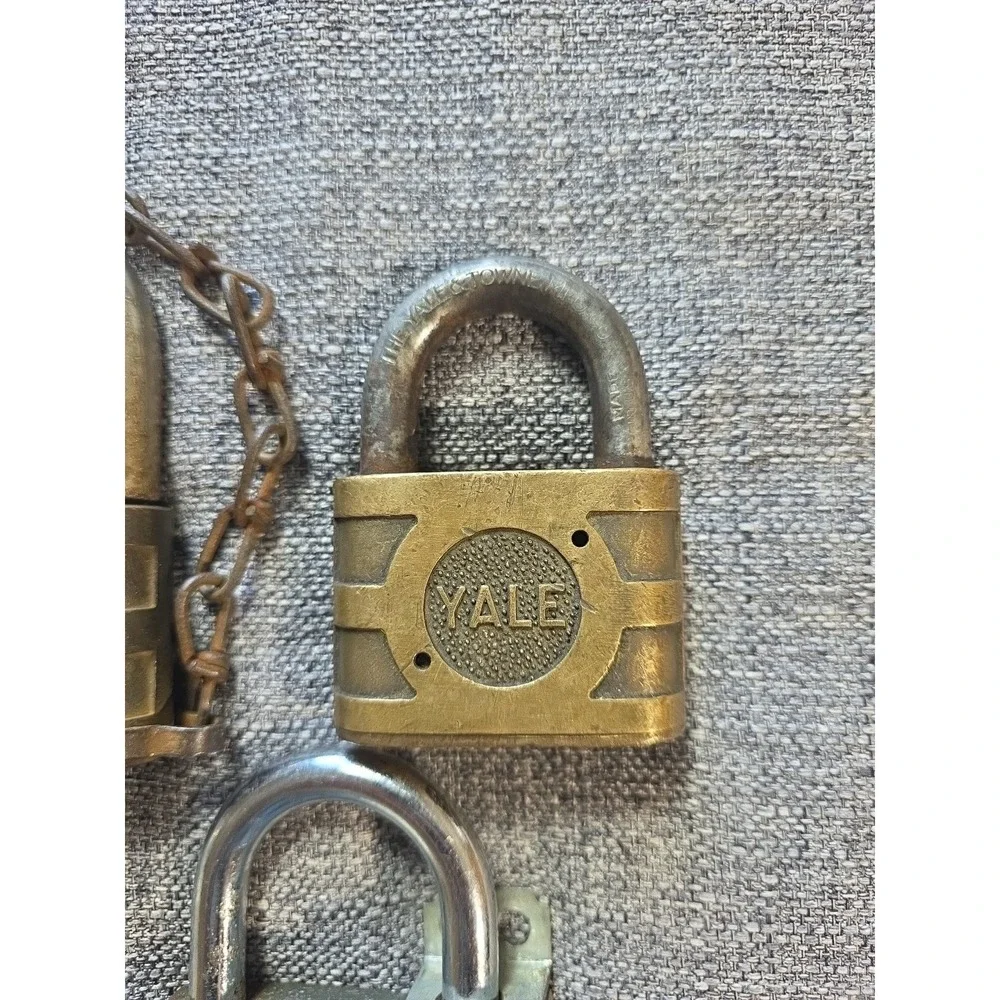 Vintage Brass Locks No Keys 3 Locks Retaining Chain Super Pin Tumbler